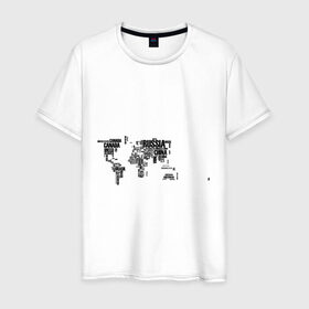 Мужская футболка хлопок с принтом Карта Мира в Тюмени, 100% хлопок | прямой крой, круглый вырез горловины, длина до линии бедер, слегка спущенное плечо. | земля | карта мира | надписи | страны