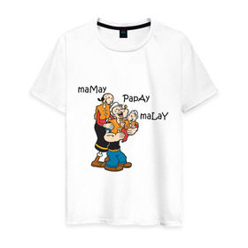 Мужская футболка хлопок с принтом Папая Морячек в Тюмени, 100% хлопок | прямой крой, круглый вырез горловины, длина до линии бедер, слегка спущенное плечо. | Тематика изображения на принте: popeye