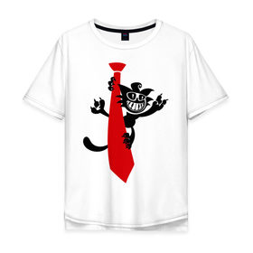 Мужская футболка хлопок Oversize с принтом Кот на галстуке в Тюмени, 100% хлопок | свободный крой, круглый ворот, “спинка” длиннее передней части | галстук | кот | котенок | котик | котяра | кошак | кошки