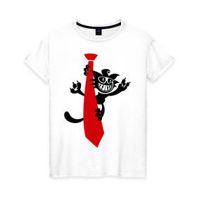 Женская футболка хлопок с принтом Кот на галстуке в Тюмени, 100% хлопок | прямой крой, круглый вырез горловины, длина до линии бедер, слегка спущенное плечо | галстук | кот | котенок | котик | котяра | кошак | кошки