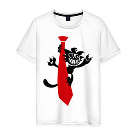 Мужская футболка хлопок с принтом Кот на галстуке в Тюмени, 100% хлопок | прямой крой, круглый вырез горловины, длина до линии бедер, слегка спущенное плечо. | галстук | кот | котенок | котик | котяра | кошак | кошки
