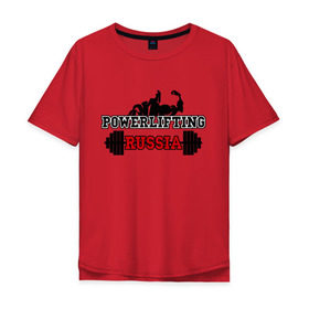 Мужская футболка хлопок Oversize с принтом Powerlifting Russia (2) в Тюмени, 100% хлопок | свободный крой, круглый ворот, “спинка” длиннее передней части | powerlifting