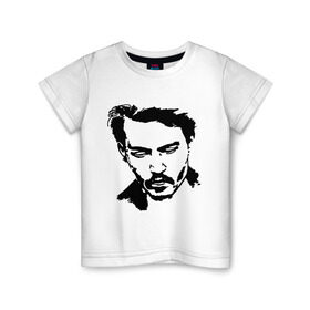 Детская футболка хлопок с принтом Jonny Depp в Тюмени, 100% хлопок | круглый вырез горловины, полуприлегающий силуэт, длина до линии бедер | depp | johnny depp | jonny depp | депп | джек воробей