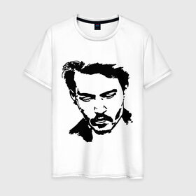 Мужская футболка хлопок с принтом Jonny Depp в Тюмени, 100% хлопок | прямой крой, круглый вырез горловины, длина до линии бедер, слегка спущенное плечо. | depp | johnny depp | jonny depp | депп | джек воробей