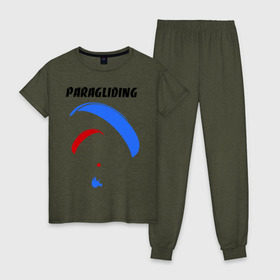 Женская пижама хлопок с принтом Paragliding в Тюмени, 100% хлопок | брюки и футболка прямого кроя, без карманов, на брюках мягкая резинка на поясе и по низу штанин | paragliding | воздушный спорт | парашют | парашютизм