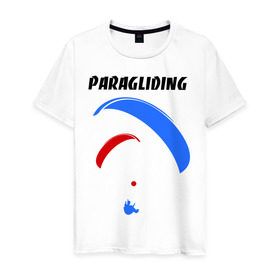 Мужская футболка хлопок с принтом Paragliding в Тюмени, 100% хлопок | прямой крой, круглый вырез горловины, длина до линии бедер, слегка спущенное плечо. | paragliding | воздушный спорт | парашют | парашютизм