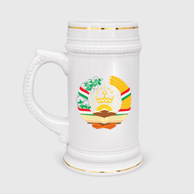 Кружка пивная с принтом Таджикистан герб в Тюмени,  керамика (Материал выдерживает высокую температуру, стоит избегать резкого перепада температур) |  объем 630 мл | Тематика изображения на принте: политические | таджикистан герб | таджиксткий