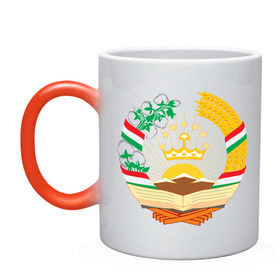 Кружка хамелеон с принтом Таджикистан герб в Тюмени, керамика | меняет цвет при нагревании, емкость 330 мл | Тематика изображения на принте: политические | таджикистан герб | таджиксткий