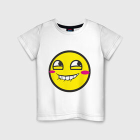 Детская футболка хлопок с принтом Безумный смайл. в Тюмени, 100% хлопок | круглый вырез горловины, полуприлегающий силуэт, длина до линии бедер | Тематика изображения на принте: smile. улыбка | безумный смайл | псих | смайл | смайлик