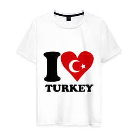 Мужская футболка хлопок с принтом I love turkey в Тюмени, 100% хлопок | прямой крой, круглый вырез горловины, длина до линии бедер, слегка спущенное плечо. | i love turkey | полумесяц | турция | флаги | я люблю