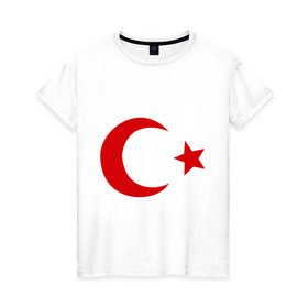 Женская футболка хлопок с принтом Турция в Тюмени, 100% хлопок | прямой крой, круглый вырез горловины, длина до линии бедер, слегка спущенное плечо | turkey | полумесяц | турция | флаги