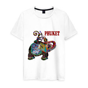 Мужская футболка хлопок с принтом Phuket (4) в Тюмени, 100% хлопок | прямой крой, круглый вырез горловины, длина до линии бедер, слегка спущенное плечо. | слон