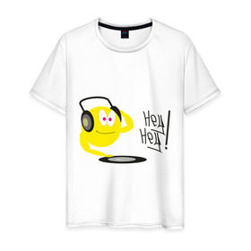 Мужская футболка хлопок с принтом Hey DJ! в Тюмени, 100% хлопок | прямой крой, круглый вырез горловины, длина до линии бедер, слегка спущенное плечо. | deejay | hey | вертушки | диджей | пластинка | привет