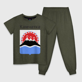 Детская пижама хлопок с принтом Камчатка в Тюмени, 100% хлопок |  брюки и футболка прямого кроя, без карманов, на брюках мягкая резинка на поясе и по низу штанин
 | восток | герб | дальний | камчатка | камчатский | полуостров | регион