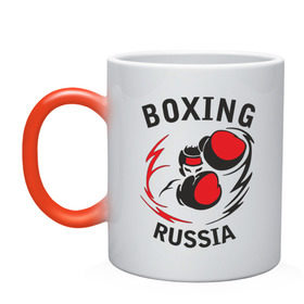 Кружка хамелеон с принтом Boxing russia forever в Тюмени, керамика | меняет цвет при нагревании, емкость 330 мл | boxing | boxing russia forever | бокс | боксер | кик бокс | кикбокс | русский бокс
