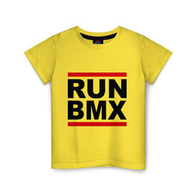 Детская футболка хлопок с принтом RUN BMX в Тюмени, 100% хлопок | круглый вырез горловины, полуприлегающий силуэт, длина до линии бедер | Тематика изображения на принте: bmx | велик | вело | велогонки | велорейсинг | велосипед | спортивный велосипед | фрирайд | эктрим