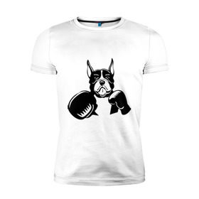 Мужская футболка премиум с принтом Boxing dog в Тюмени, 92% хлопок, 8% лайкра | приталенный силуэт, круглый вырез ворота, длина до линии бедра, короткий рукав | boxing dog | бойцовская собака | бокс | питбуль