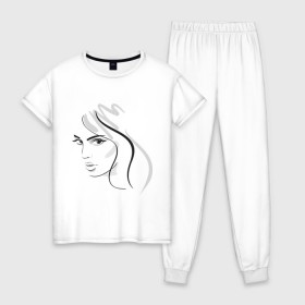 Женская пижама хлопок с принтом Загадочный взгляд в Тюмени, 100% хлопок | брюки и футболка прямого кроя, без карманов, на брюках мягкая резинка на поясе и по низу штанин | взгляд | глаза | девушка | загадка | загадочный | лицо | смотреть