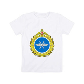 Детская футболка хлопок с принтом Малая эмблема ВВС России (2) в Тюмени, 100% хлопок | круглый вырез горловины, полуприлегающий силуэт, длина до линии бедер | авиация | армейские | армия | ввс | военно | военно воздушные силы | воздушные | россия | силы | эмблема