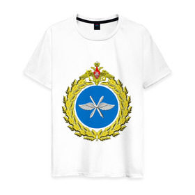 Мужская футболка хлопок с принтом Малая эмблема ВВС России (2) в Тюмени, 100% хлопок | прямой крой, круглый вырез горловины, длина до линии бедер, слегка спущенное плечо. | авиация | армейские | армия | ввс | военно | военно воздушные силы | воздушные | россия | силы | эмблема
