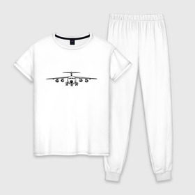 Женская пижама хлопок с принтом Авиация (2) в Тюмени, 100% хлопок | брюки и футболка прямого кроя, без карманов, на брюках мягкая резинка на поясе и по низу штанин | авиаторы | авиация | армия | ввс | россия | самолет