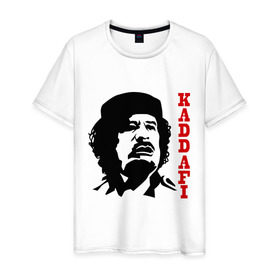 Мужская футболка хлопок с принтом Каддафи (2) в Тюмени, 100% хлопок | прямой крой, круглый вырез горловины, длина до линии бедер, слегка спущенное плечо. | восток | деятель | каддафи | ливия | министр | муамар