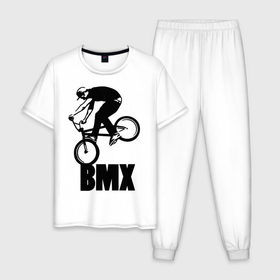Мужская пижама хлопок с принтом BMX 3 в Тюмени, 100% хлопок | брюки и футболка прямого кроя, без карманов, на брюках мягкая резинка на поясе и по низу штанин
 | Тематика изображения на принте: bmx | free style | бмэкс | велик | вело | велосипедист | фристайл | экстрим | экстримальный