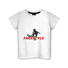 Детская футболка хлопок с принтом Free style BMX в Тюмени, 100% хлопок | круглый вырез горловины, полуприлегающий силуэт, длина до линии бедер | bmx | free style | бмэкс | велик | вело | велосипедист | фристайл | экстрим | экстримальный