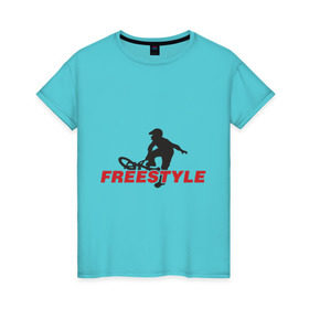 Женская футболка хлопок с принтом Free style BMX в Тюмени, 100% хлопок | прямой крой, круглый вырез горловины, длина до линии бедер, слегка спущенное плечо | bmx | free style | бмэкс | велик | вело | велосипедист | фристайл | экстрим | экстримальный