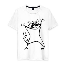 Мужская футболка хлопок с принтом Енот в Тюмени, 100% хлопок | прямой крой, круглый вырез горловины, длина до линии бедер, слегка спущенное плечо. | enot | животные