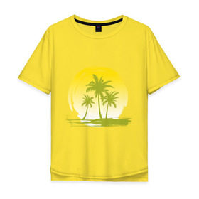 Мужская футболка хлопок Oversize с принтом Райский уголок в Тюмени, 100% хлопок | свободный крой, круглый ворот, “спинка” длиннее передней части | Тематика изображения на принте: море | на море | пальмы | пляж | рай | райский отдых | райский уголок | райское наслаждение