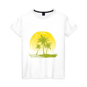 Женская футболка хлопок с принтом Райский уголок в Тюмени, 100% хлопок | прямой крой, круглый вырез горловины, длина до линии бедер, слегка спущенное плечо | море | на море | пальмы | пляж | рай | райский отдых | райский уголок | райское наслаждение