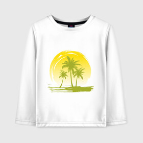 Детский лонгслив хлопок с принтом Райский уголок в Тюмени, 100% хлопок | круглый вырез горловины, полуприлегающий силуэт, длина до линии бедер | море | на море | пальмы | пляж | рай | райский отдых | райский уголок | райское наслаждение