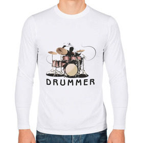 Мужской лонгслив хлопок с принтом Drummer в Тюмени, 100% хлопок |  | drummer | барабанщик | барабаны | драммер | ударник | ударные