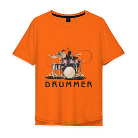 Мужская футболка хлопок Oversize с принтом Drummer в Тюмени, 100% хлопок | свободный крой, круглый ворот, “спинка” длиннее передней части | drummer | барабанщик | барабаны | драммер | ударник | ударные