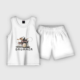 Детская пижама с шортами хлопок с принтом Drummer в Тюмени,  |  | drummer | барабанщик | барабаны | драммер | ударник | ударные