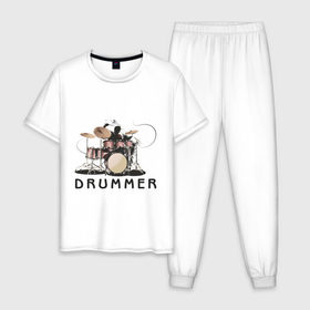 Мужская пижама хлопок с принтом Drummer в Тюмени, 100% хлопок | брюки и футболка прямого кроя, без карманов, на брюках мягкая резинка на поясе и по низу штанин
 | drummer | барабанщик | барабаны | драммер | ударник | ударные