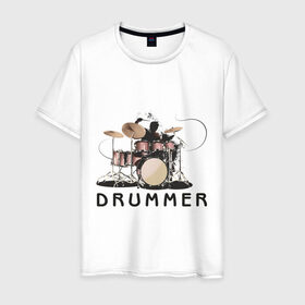 Мужская футболка хлопок с принтом Drummer в Тюмени, 100% хлопок | прямой крой, круглый вырез горловины, длина до линии бедер, слегка спущенное плечо. | drummer | барабанщик | барабаны | драммер | ударник | ударные