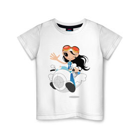 Детская футболка хлопок с принтом The Future в Тюмени, 100% хлопок | круглый вырез горловины, полуприлегающий силуэт, длина до линии бедер | Тематика изображения на принте: the future | будущее | девочка | летающая машина