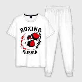 Мужская пижама хлопок с принтом Boxing russia forever в Тюмени, 100% хлопок | брюки и футболка прямого кроя, без карманов, на брюках мягкая резинка на поясе и по низу штанин
 | 
