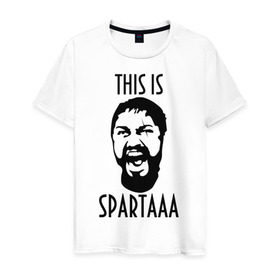 Мужская футболка хлопок с принтом This is Spartaaa (2) в Тюмени, 100% хлопок | прямой крой, круглый вырез горловины, длина до линии бедер, слегка спущенное плечо. | 300 спартанцев | this is sparta | король леонид | леонид | это спарта