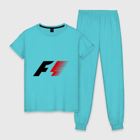 Женская пижама хлопок с принтом Formula 1 в Тюмени, 100% хлопок | брюки и футболка прямого кроя, без карманов, на брюках мягкая резинка на поясе и по низу штанин | формула 1