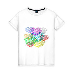 Женская футболка хлопок с принтом Сердечки (3) в Тюмени, 100% хлопок | прямой крой, круглый вырез горловины, длина до линии бедер, слегка спущенное плечо | heart | графика | любовь | рисунок | сердца | сердце
