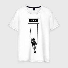 Мужская футболка хлопок с принтом Девочка катается на ленте в Тюмени, 100% хлопок | прямой крой, круглый вырез горловины, длина до линии бедер, слегка спущенное плечо. | кассета | катушка | качели | лента | музыка | пленка