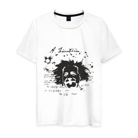 Мужская футболка хлопок с принтом Эйнштейн (2) в Тюмени, 100% хлопок | прямой крой, круглый вырез горловины, длина до линии бедер, слегка спущенное плечо. | albert einstein. наука | альберт эйнштейн | ученый | эйнштейн