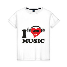 Женская футболка хлопок с принтом Я люблю слушать музыку в Тюмени, 100% хлопок | прямой крой, круглый вырез горловины, длина до линии бедер, слегка спущенное плечо | меломан | музыка | наушники | плеер | плейлист | плэйлист | я люблю слушать музыкуслушать