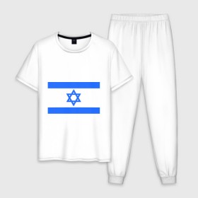 Мужская пижама хлопок с принтом Флаг Израиля в Тюмени, 100% хлопок | брюки и футболка прямого кроя, без карманов, на брюках мягкая резинка на поясе и по низу штанин
 | israel | израиль | флаг