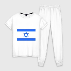 Женская пижама хлопок с принтом Флаг Израиля в Тюмени, 100% хлопок | брюки и футболка прямого кроя, без карманов, на брюках мягкая резинка на поясе и по низу штанин | israel | израиль | флаг