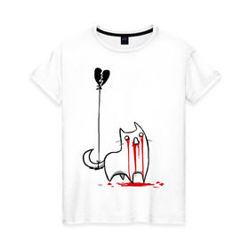 Женская футболка хлопок с принтом Плачущий кот в Тюмени, 100% хлопок | прямой крой, круглый вырез горловины, длина до линии бедер, слегка спущенное плечо | Тематика изображения на принте: кот | плачущий кот