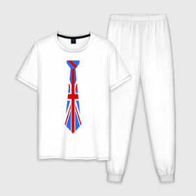 Мужская пижама хлопок с принтом Британский флаг на галстуке в Тюмени, 100% хлопок | брюки и футболка прямого кроя, без карманов, на брюках мягкая резинка на поясе и по низу штанин
 | Тематика изображения на принте: британский флаг